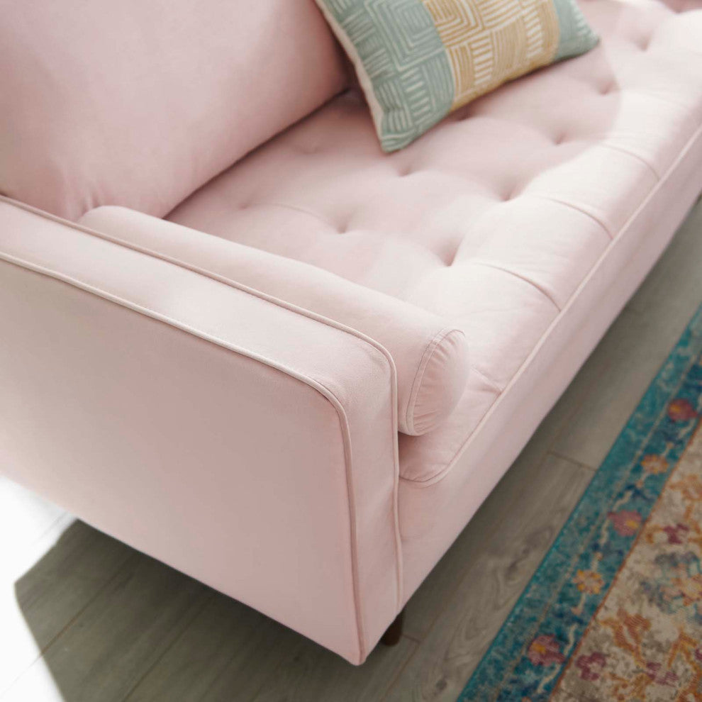 Loveseat Sofa, Velvet, Pink, Modern, Living Lounge Room Hotel Lobby Hospitality