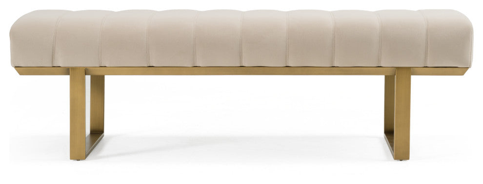 Modrest Robles Modern Beige Fabric + Antique Brass Dining Bench