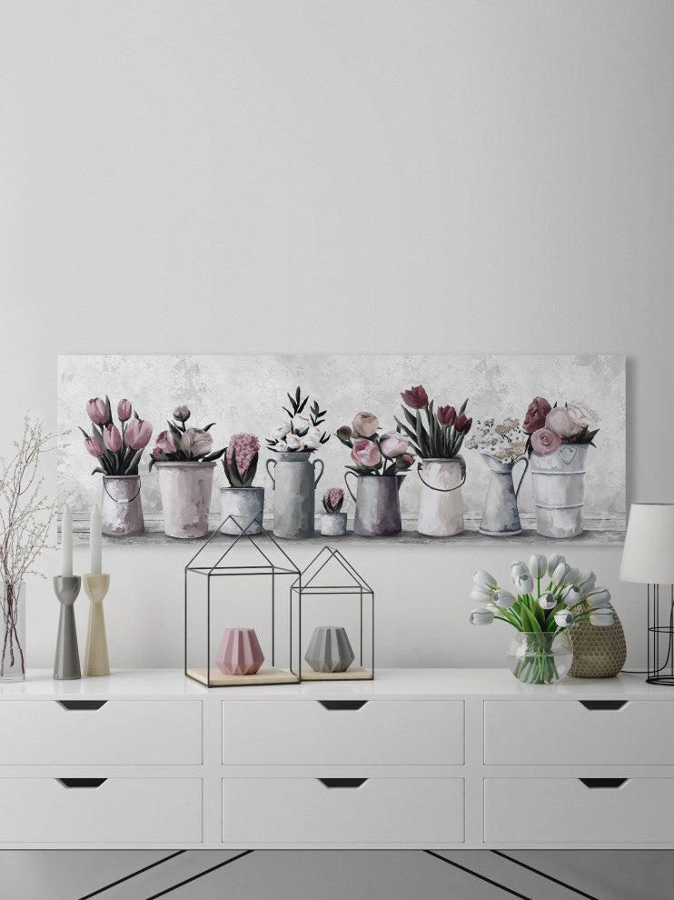 "Fresh Pink Tulips" Painting Print on Wrapped Canvas