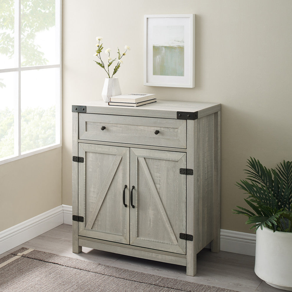30" Farmhouse Barn Door Accent Cabinet - Stone Grey