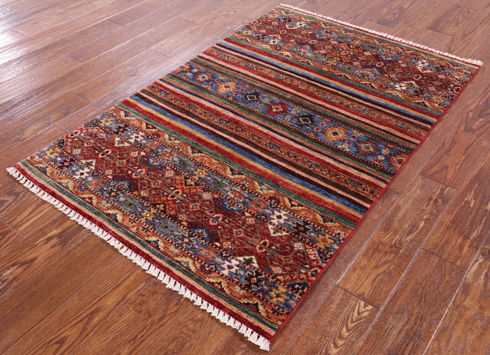 3' 4" X 5' 1" Khorjin Super Kazak Hand-Knotted Wool Rug Q10488