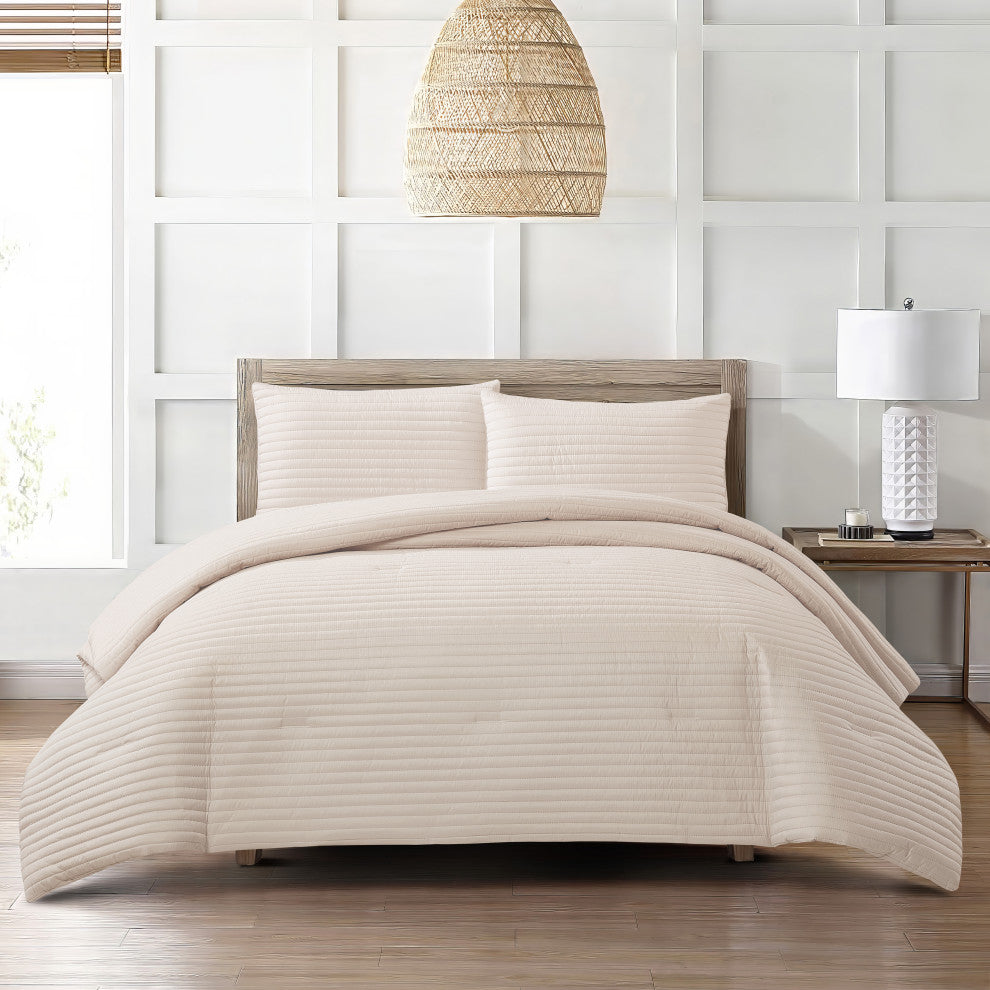 Felicia 3 Piece Comforter Set, Beige, King