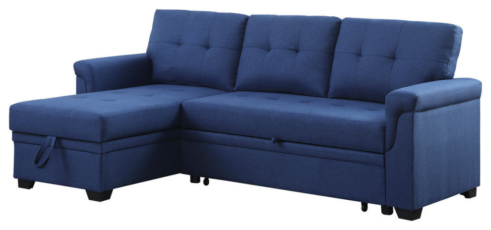 Lucca Linen Reversible Sleeper Sectional Sofa, Blue