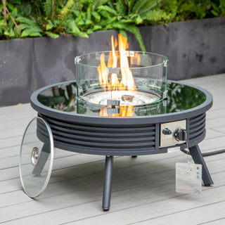 LeisureMod Walbrooke Round Fire Pit Table and Tank Holder With Slats, Black