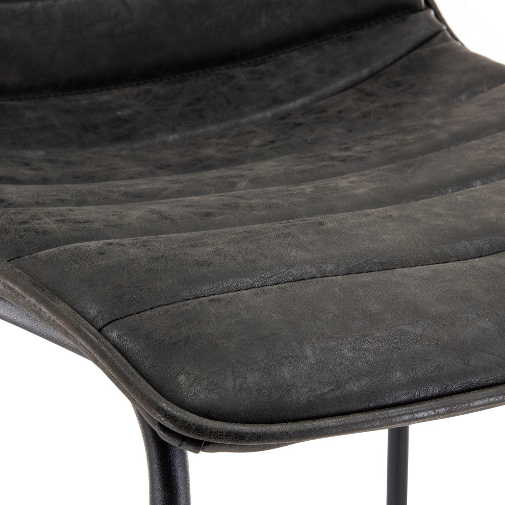 LeisureMod Brooklyn Modern Leather Bar Stool With Footrest, Charcoal Black