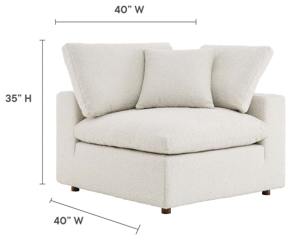 Commix Down Filled Overstuffed Boucle Fabric Corner Chair, Ivory