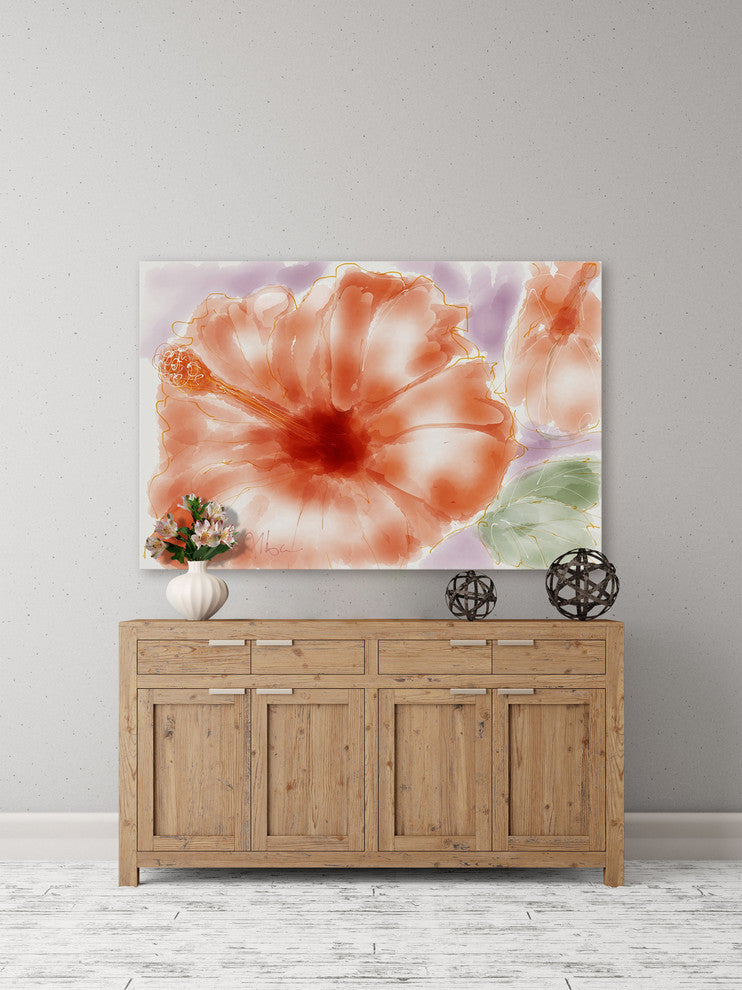 Marmont Hill, "Pink Hibiscus" by Arthur Pina Painting on Wrapped Canvas, 45x30