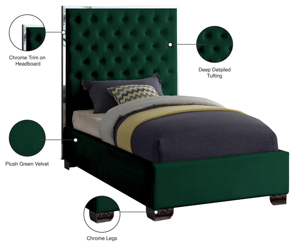 Lexi Velvet Bed, Green, Twin