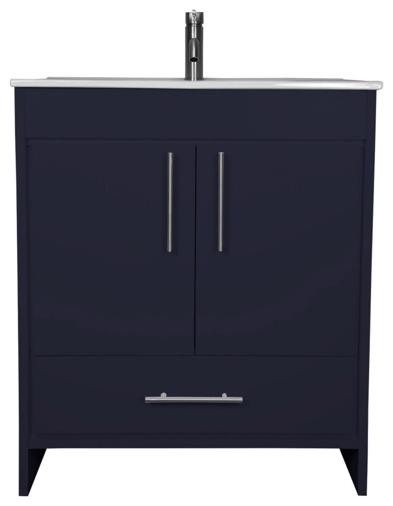 Pacific 30" Vanity With Integrated Ceramic Top and Brushed Nickel Handles, Navy