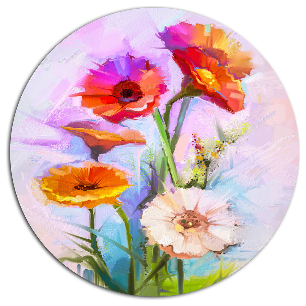 Bouquet Of Red White Flowers, Modern Floral Round Wall Art, 23"