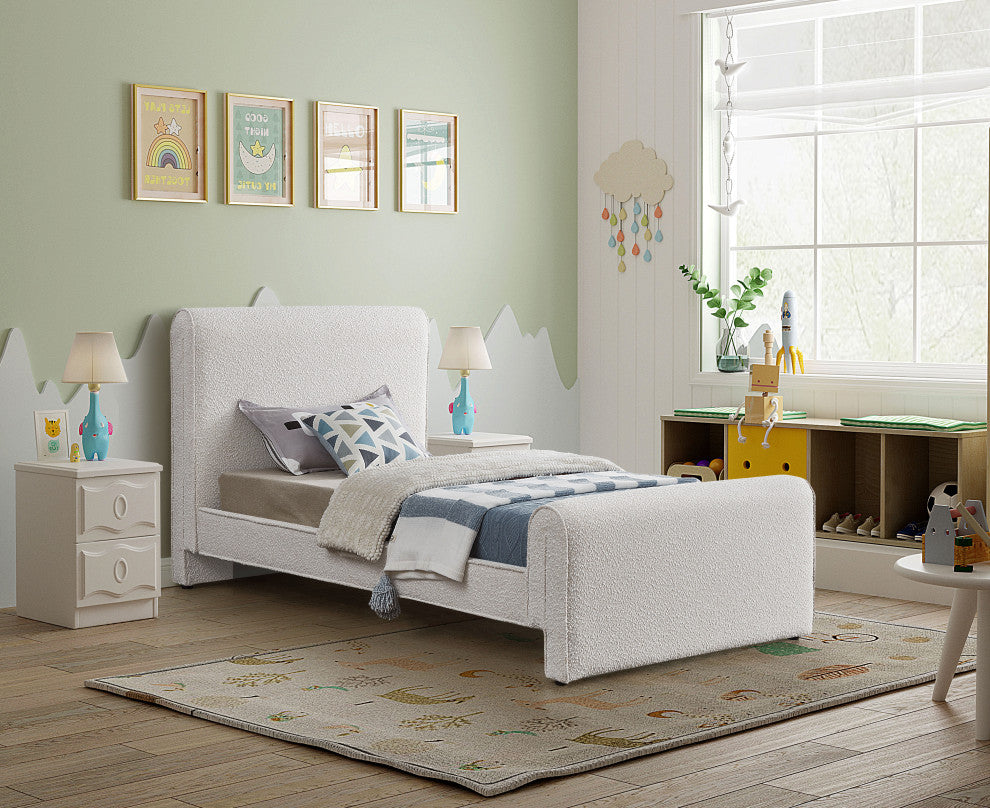 Stylus Black Boucle Fabric Full Bed, Cream, Twin