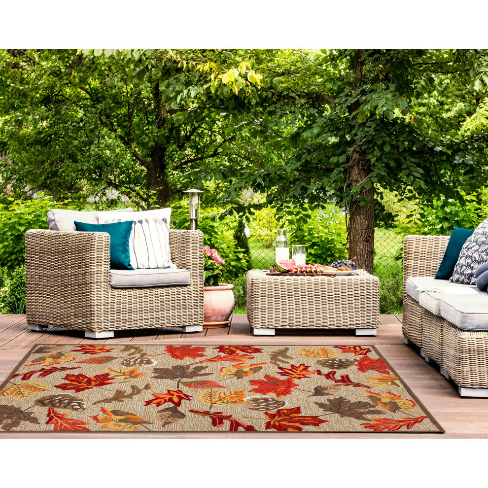 Ravella Falling Leaves Indoor/Outdoor Rug Natural 3'6"x5'6"