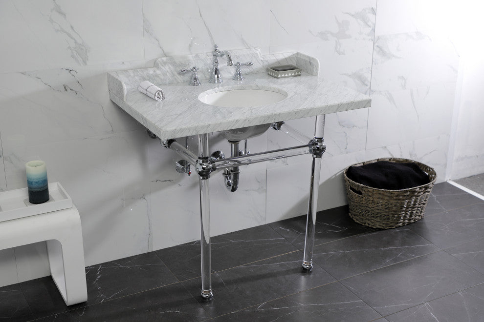Kingston Brass LMS3630MA1 36" Carrara Marble Console Sink, Acrylic Legs