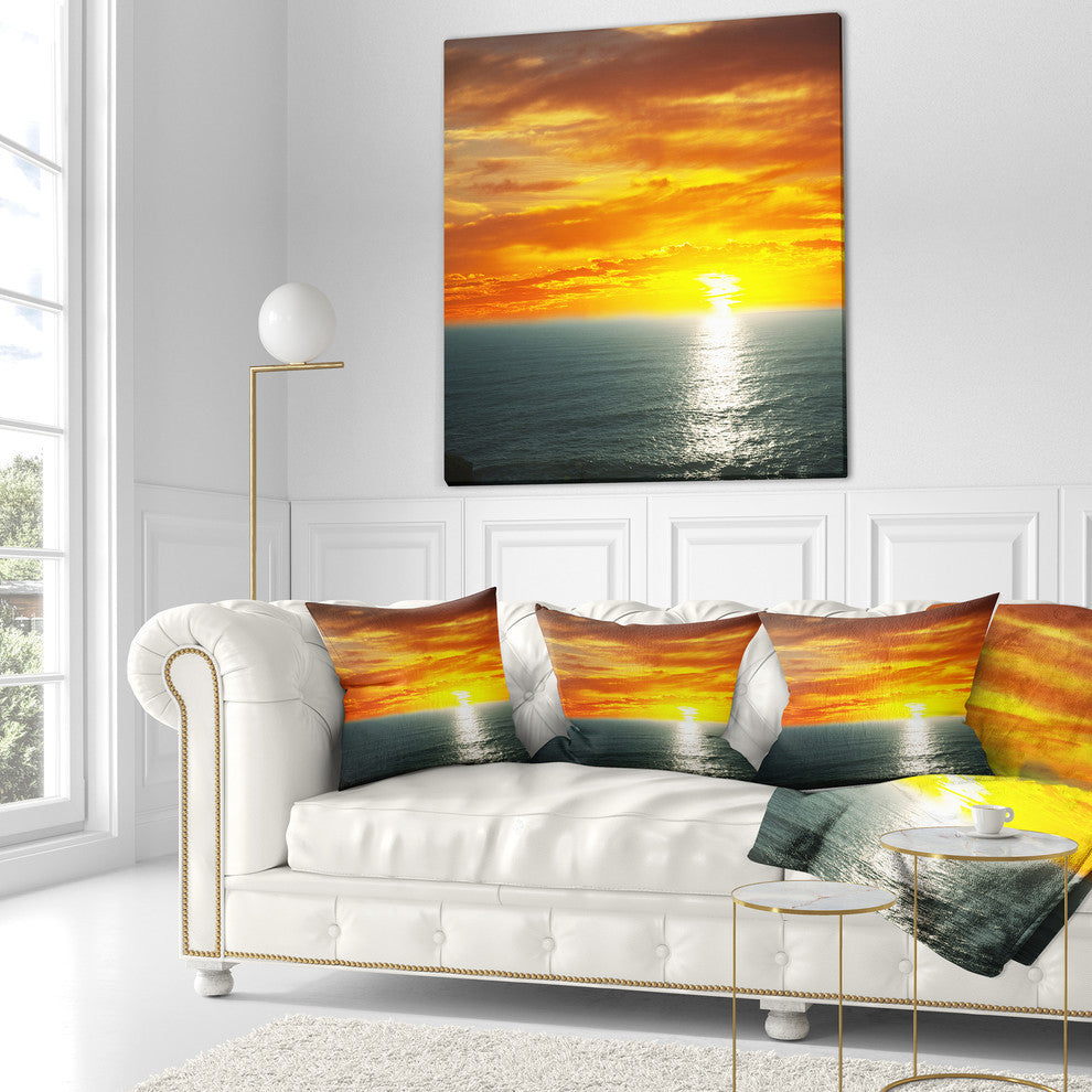 Fantastic Sunset Over Sea Waters Seashore Throw Pillow, 16"x16"