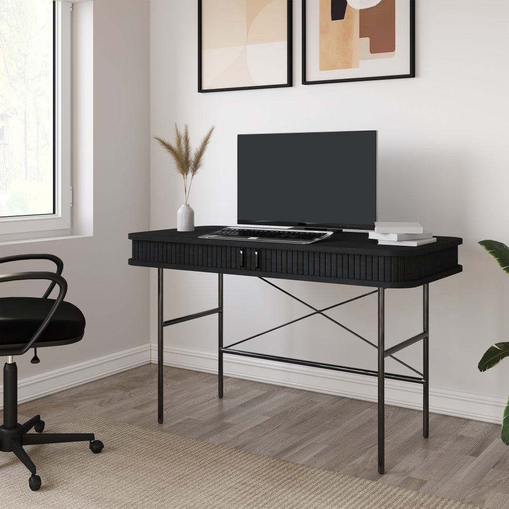 Mid-Century Modern Rounded Sliding Door Desk 47x24