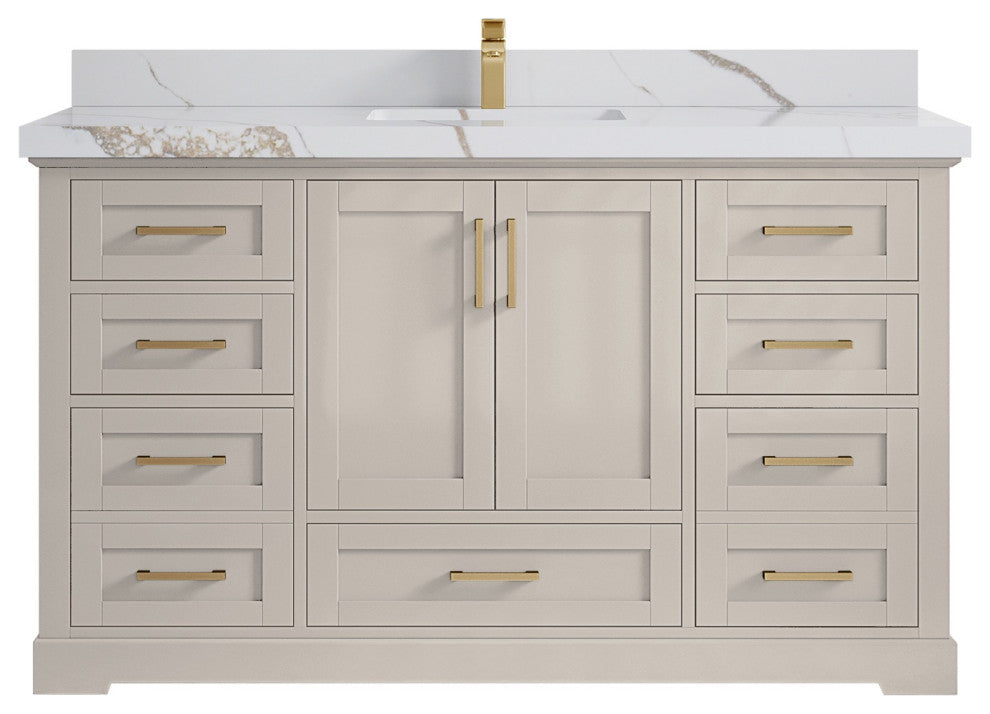 Boston 60" Single Bathroom Vanity in Fine Grain 2" Calacatta Gold