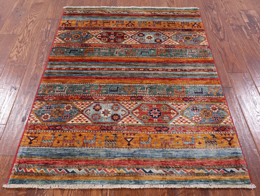 3' 3" X 4' 7" Tribal Persian Gabbeh Hand-Knotted Rug - Q5519