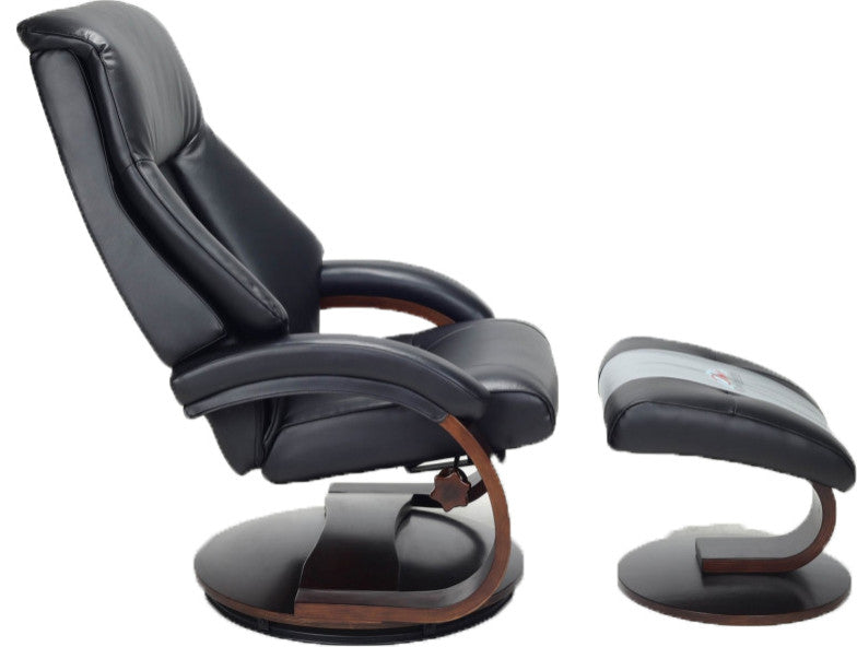 HomeRoots Black Faux Leather Swivel Adjustable Recliner and Ottoman Set