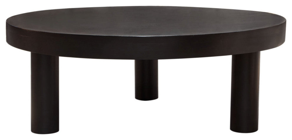 Rune 42" Round Cocktail Table With Iron Leg Base, Black