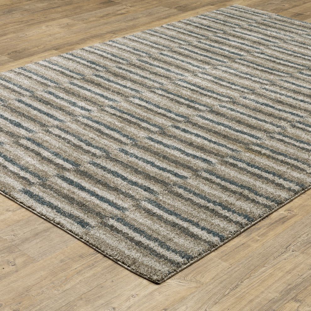 Alistair Multi Striped Teal/ Grey Indoor Area Rug, 6'7"x9'6"