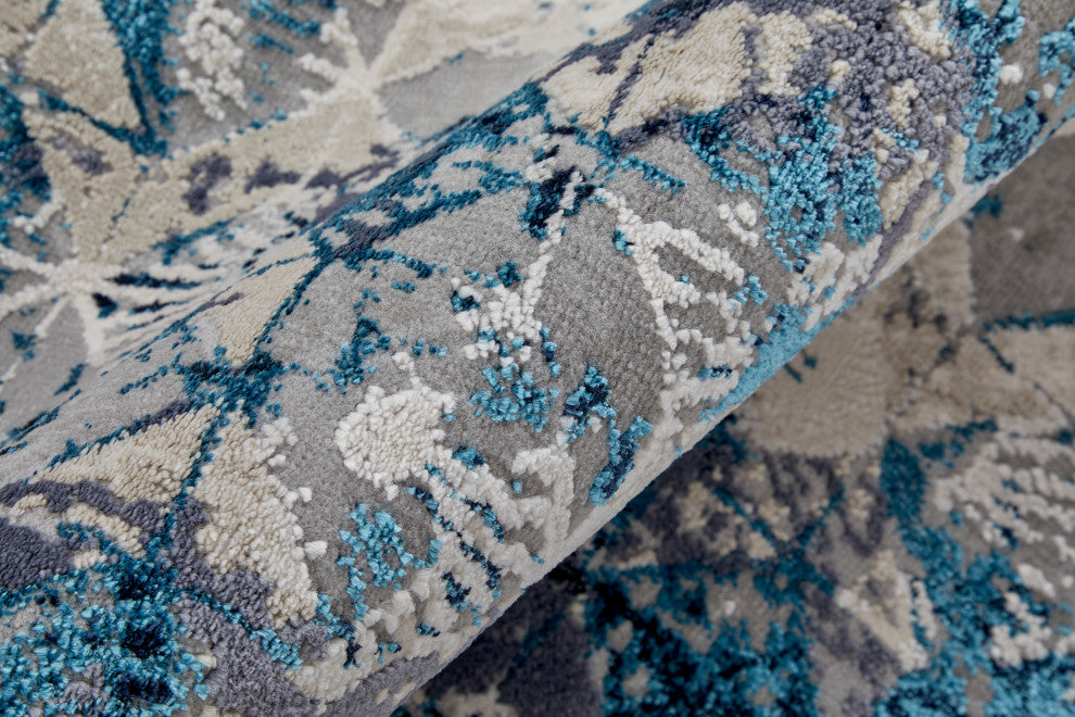Weave & Wander Armada Art Nouveau Blue/Navy Blue Rug, 10'x13'2"