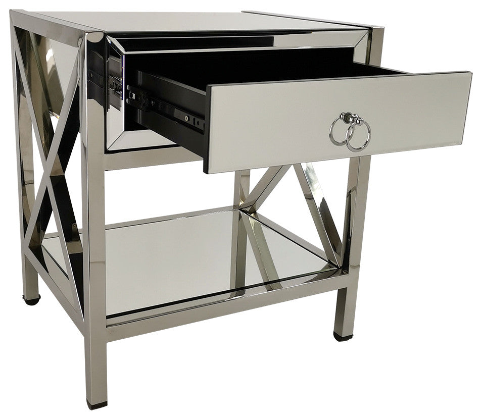 Clarity one drawer beveled mirror chest