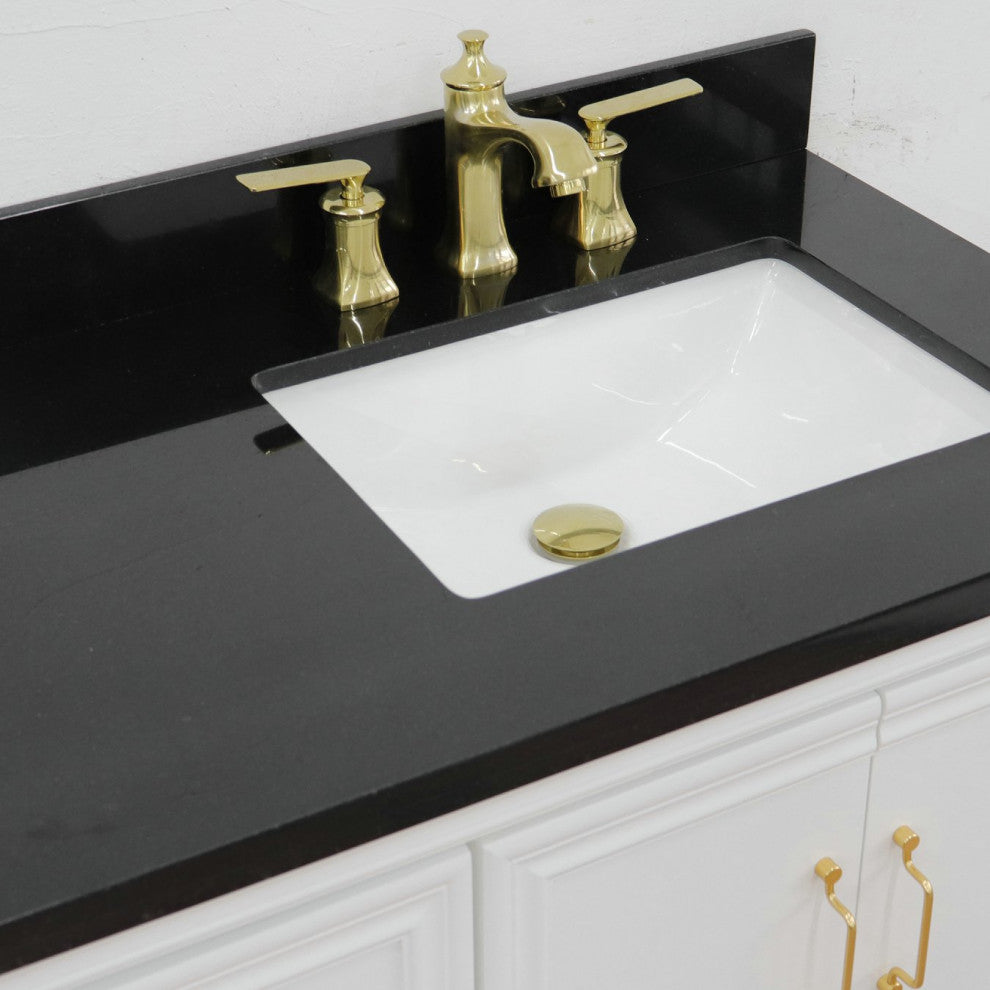 37" Single Vanity, White Finish With Black Galaxy