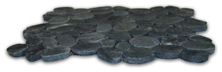 Premium Sliced Charcoal Black Pebble Tile with Mesh Backing, 12x12 Sheet