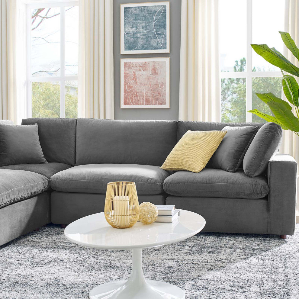 Sectional Sofa Set, Velvet, Gray, Modern, Living Lounge Hotel Hospitality