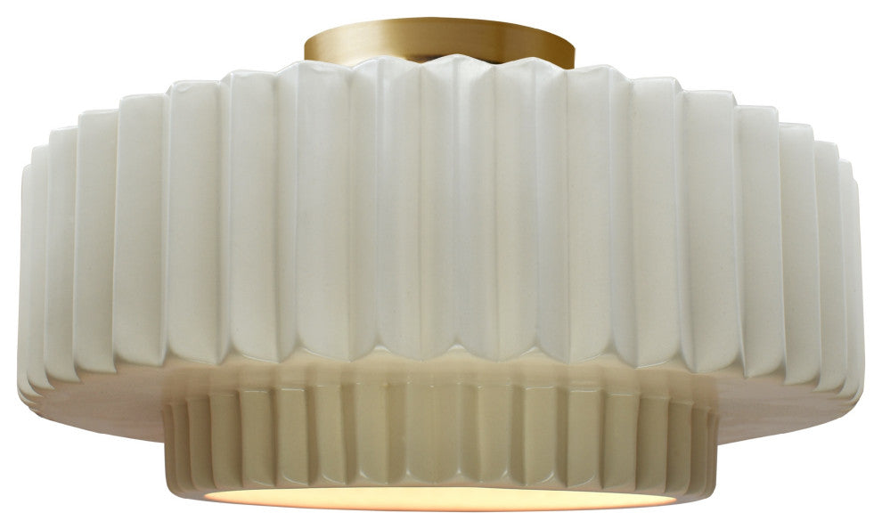 Radiance Medium Tier Pleated Semi-Flush, Matte White Frame, Brushed Brass, LED