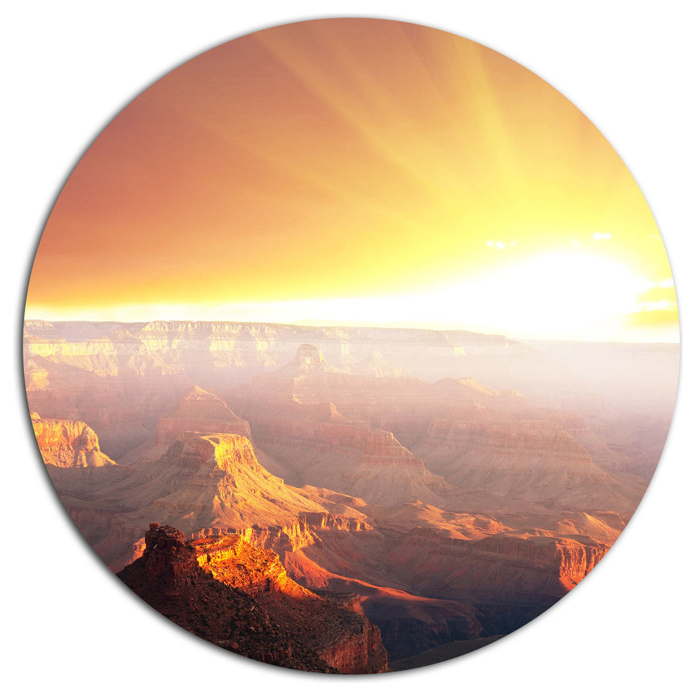 Grand Canyon With Bright Sunset, Landscape Disc Metal Artwork, 11"