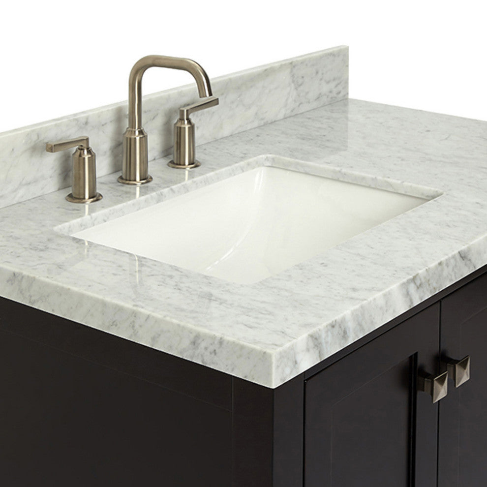 ARIEL Cambridge 37" Left Rectangle Sink Bathroom Vanity with Marble Top