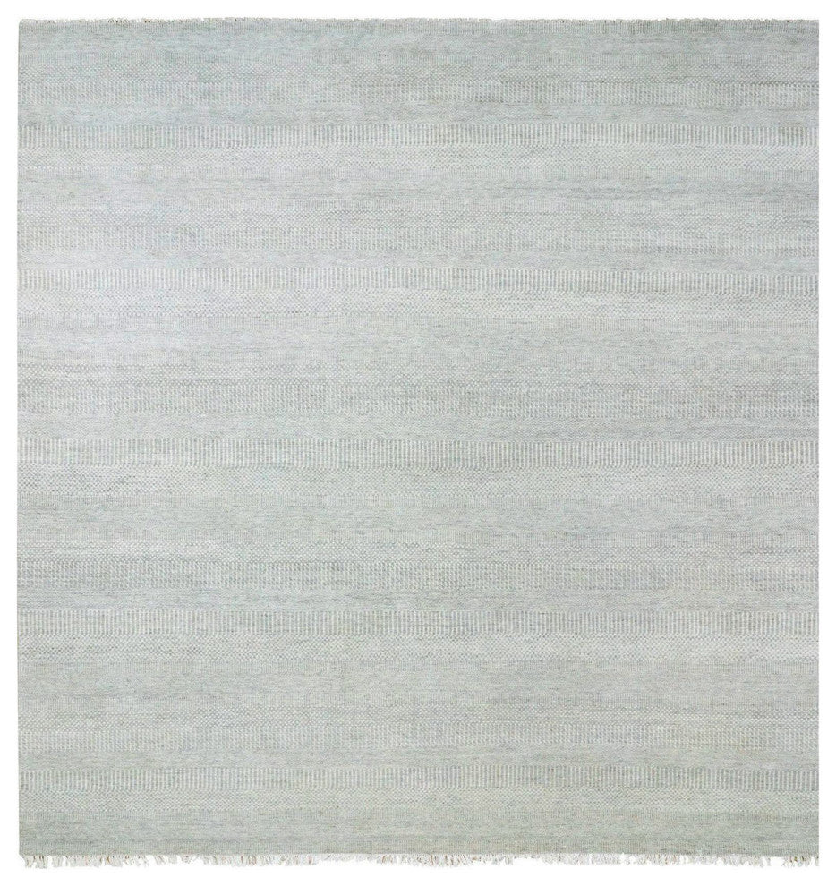 Olive Gray Grass Design Natural Undyed Wool Hand Knotted Square Rug 12'x12'4"
