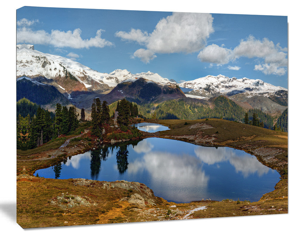 Lake with Pine Trees Reflecting Sky, Landscape Canvas Art Print, 40"x30"
