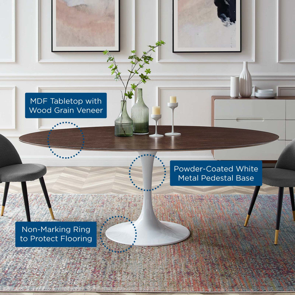 78" Dining Table, Oval, White Walnut, Metal, Modern, Bistro Hospitality