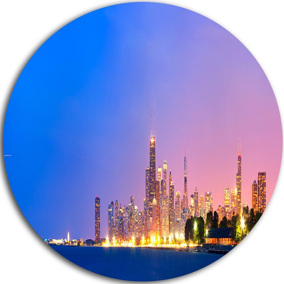 City Of Chicago Skyline, Cityscape Photo Disc Metal Wall Art, 36"