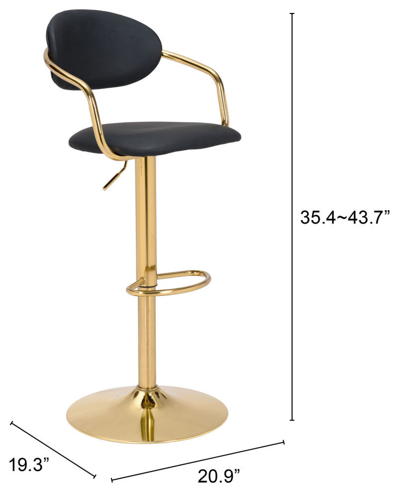 Bar Stool Chair Barstool, Faux Vinyl Leather, Steel, Black, Gold, Cafe Bistro