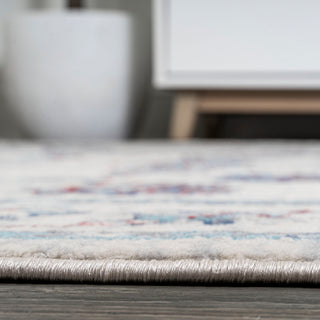 Modern Persian Moroccan Ivory/Blue/Red 6' Round Area Rug