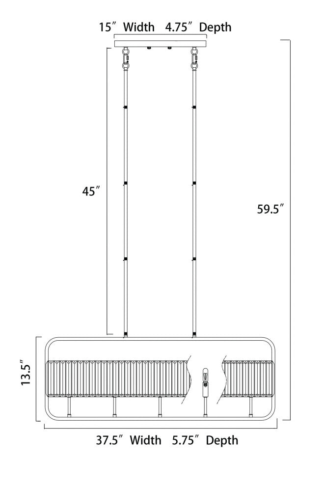 5-Light Matte Black and Brushed Nickel Linear Crystal Chandelier Glam Lighting