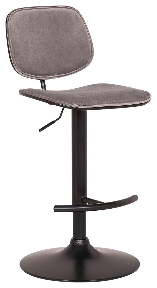 Nancy Adjustable Gray Velvet Swivel Barstool In Black Powder Coated Finish