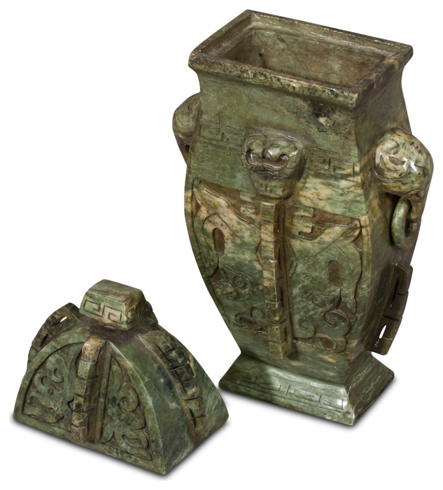 Hand Carved Chinese Jade Wine Vessel with Removable Lid