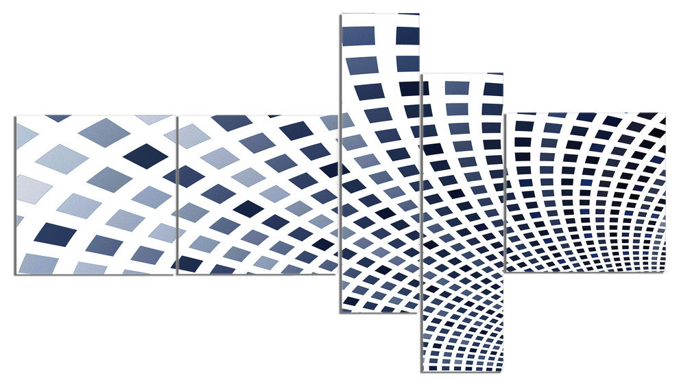 Blue Square Pixel Mosaic Illustration, Abstract Wall Canvas, 60"x32", 5 panels