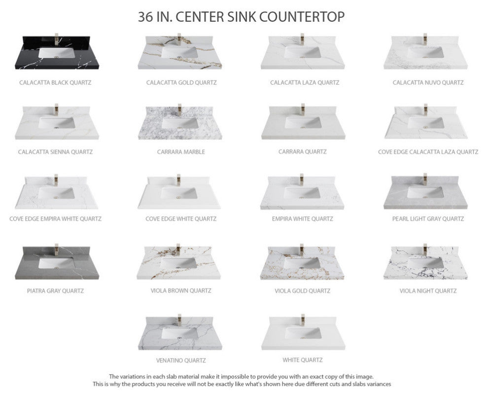 Aberdeen 36 Center Sink Bath Vanity in Black Top 1.5" Calacatta Laza