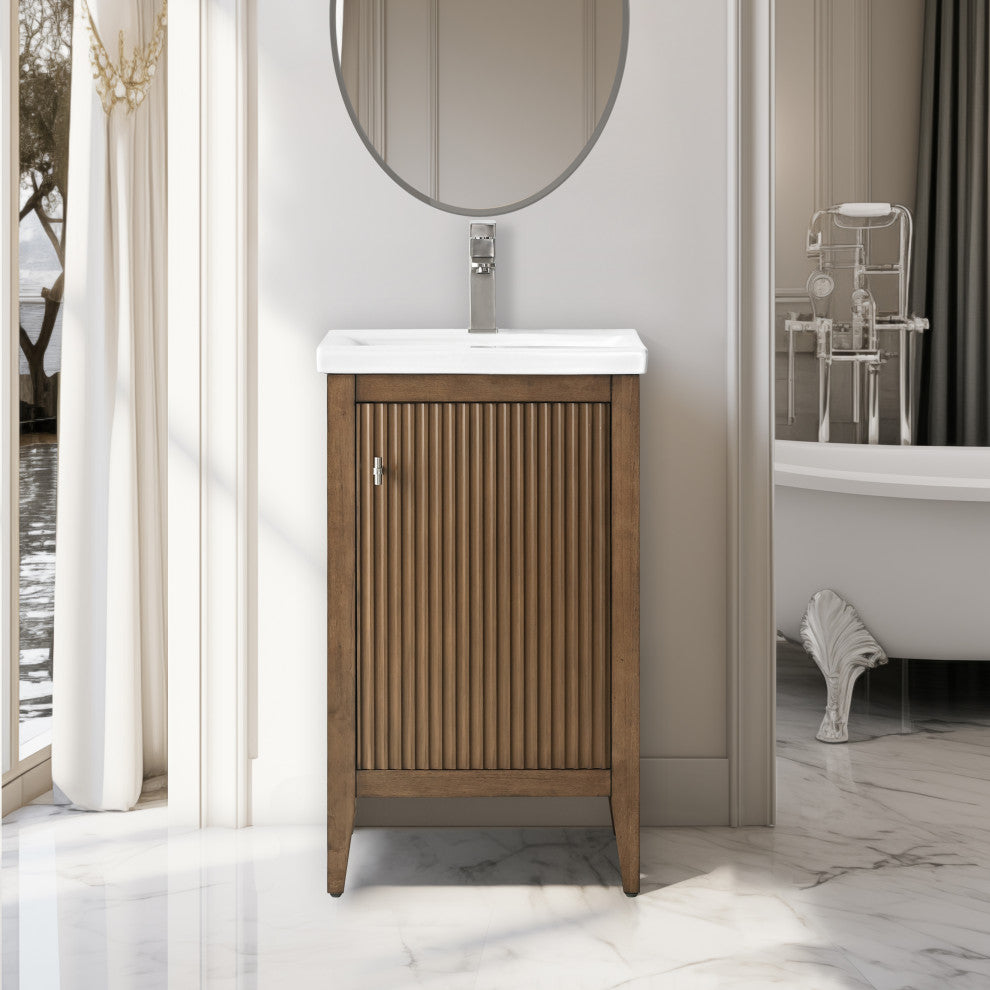 Vanity Art Freestanding Vanity, Walnut, 20", Single Sink, Brushed Nickel
