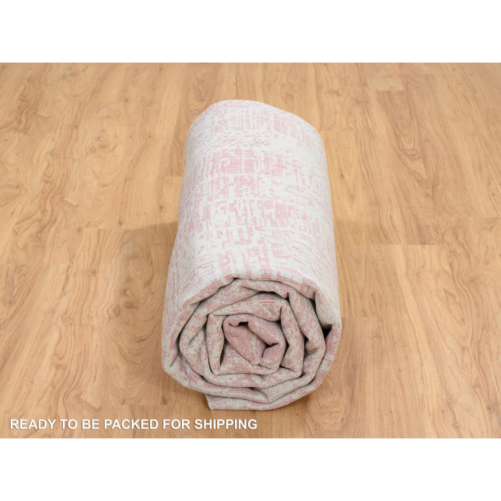 Rose Pink, Wool and Art Silk Jacquard Hand Loomed, Square Rug, 10'0"x10'2"
