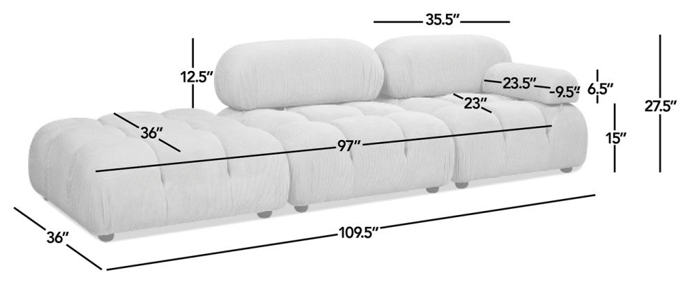 Marcel 109.5" Post-Modern Modular Chaise Sofa, Olive Green Performance Velvet