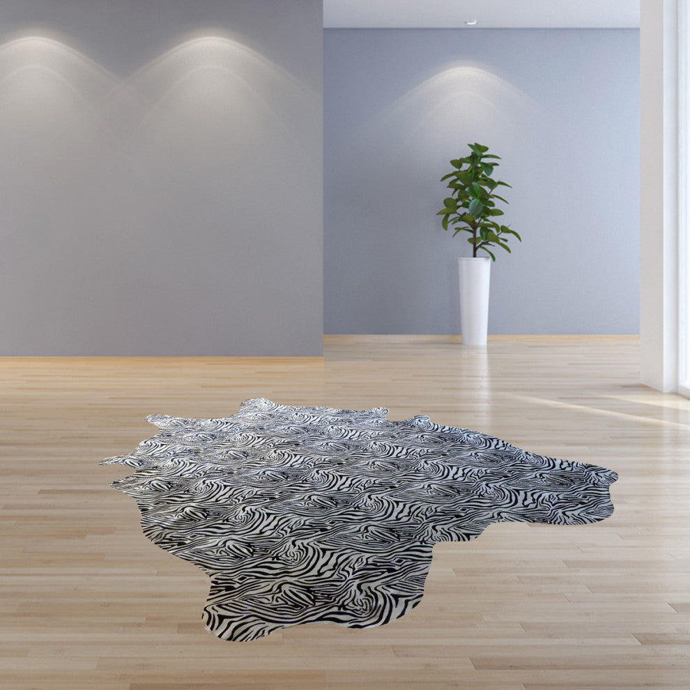 6 Ft Black And White Stenciled Baby Zebra Cowhide Rug