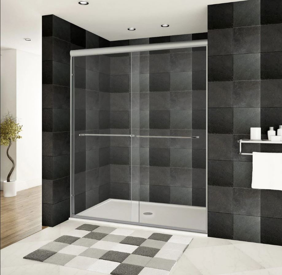 Modern Bypass Shower Doors Ultra-A by LessCare, Brushed Nickel, 56-60"x76"