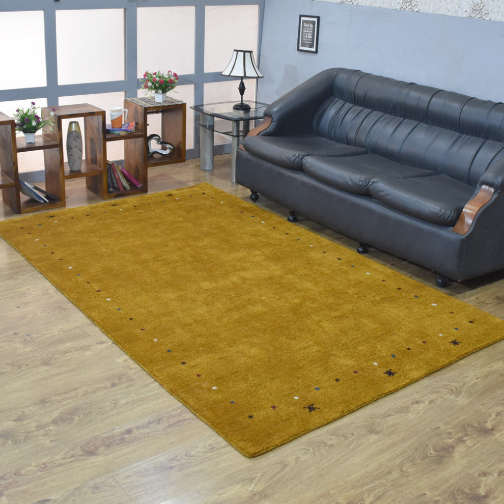 Hand Knotted Loom Silk Mix Area Rug Contemporary Gold