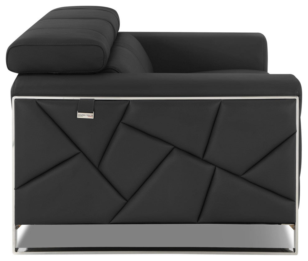 Trento Genuine Italian Leather Modern Loveseat Dark Gray